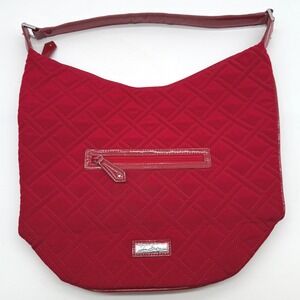 Vera‎ Bradley Red Quilted Shoulder Bag Purse Y2K Patent Leather Trim